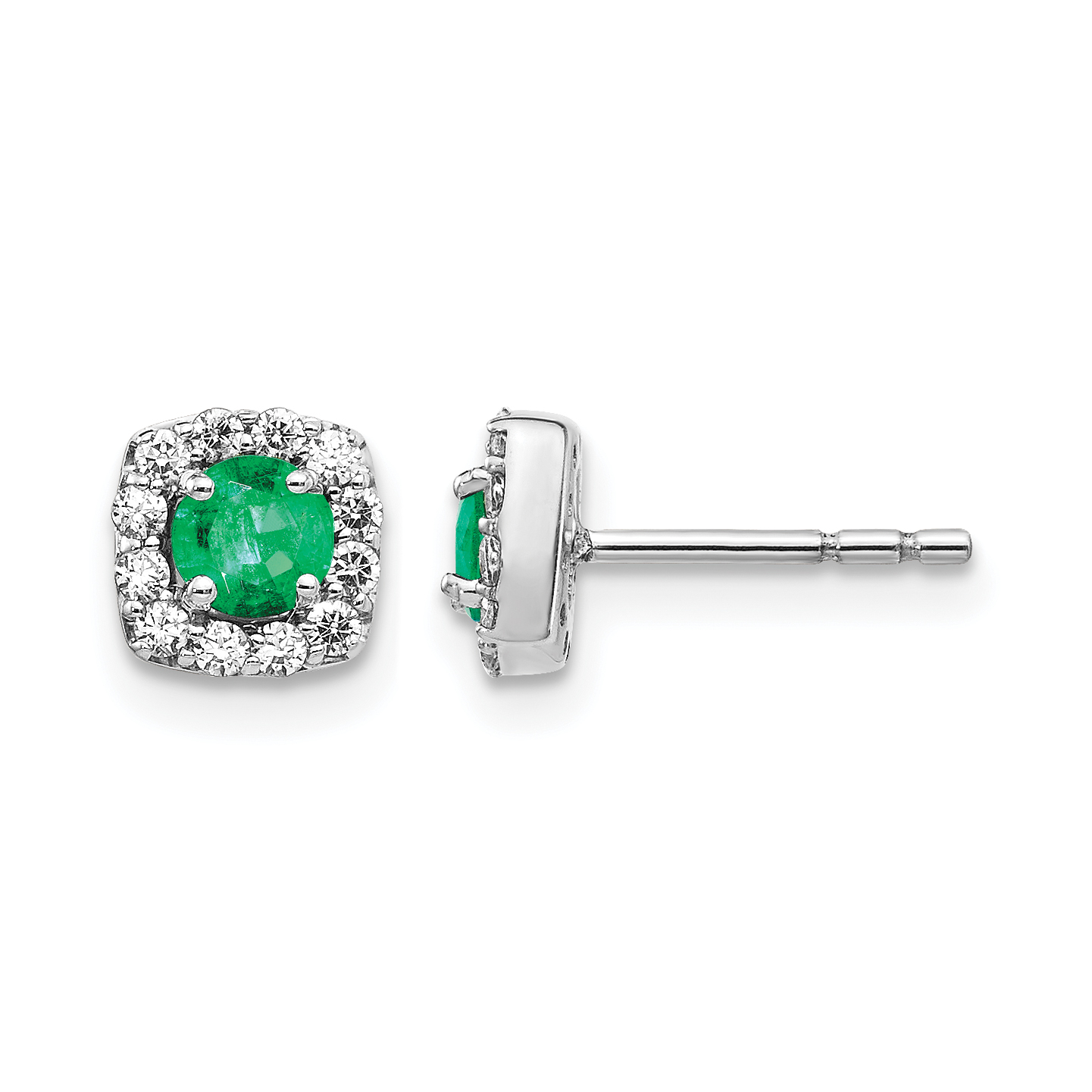 14k White Gold Diamond and Emerald Square Halo Earrings (EM5589-EM-020-WA)