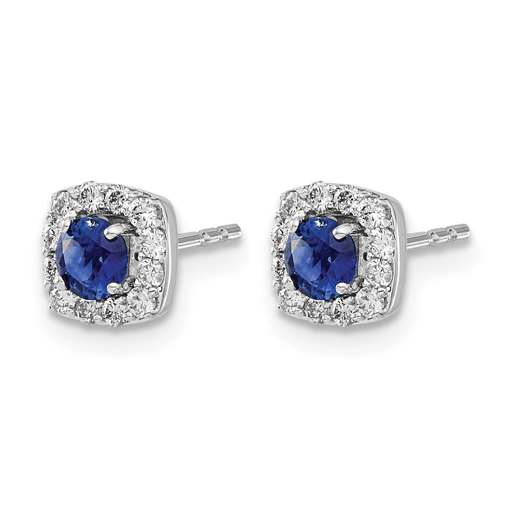 14k White Gold 1/5 carat Lab Grown Diamond VS/SI+ G+ and Created Sapphire Complete Square Halo Post Earrings (EM5589-CSA-020-WLG)