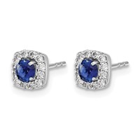 14K White Gold 0.20 Carat Lab Grown Diamond VS SI+ G+ and Created Sapphire Complete Square Halo Post Earrings view 2