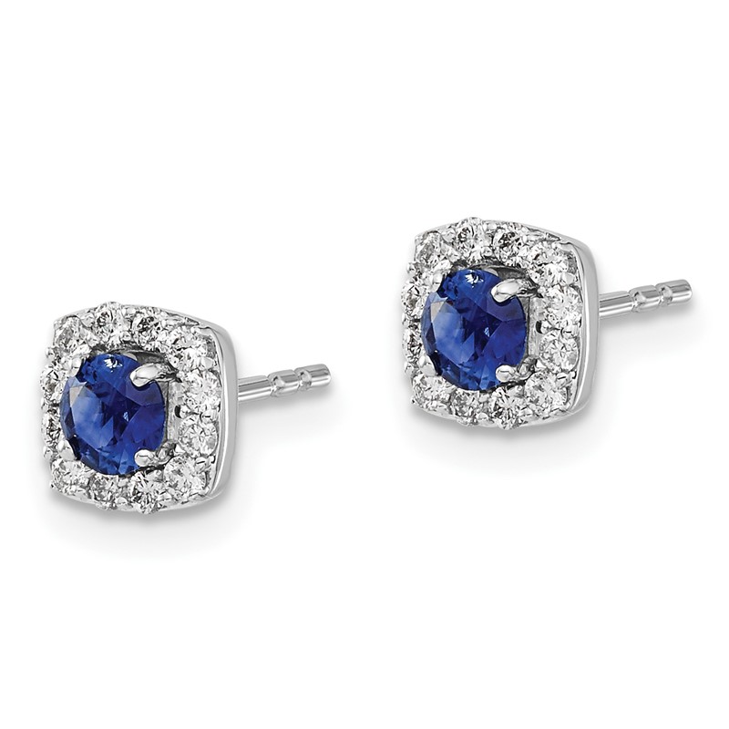 14k White Gold 1/5 carat Lab Grown Diamond VS/SI+ G+ and Created Sapphire Complete Square Halo Post Earrings