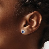 14K White Gold 0.20 Carat Lab Grown Diamond VS SI+ G+ and Created Sapphire Complete Square Halo Post Earrings view 3