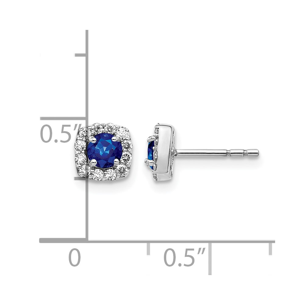 14k White Gold Diamond and Sapphire Square Halo Earrings (EM5589-SA-020-WA)