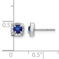 14K White Gold 0.20 Carat Lab Grown Diamond VS SI+ G+ and Created Sapphire Complete Square Halo Post Earrings view 4