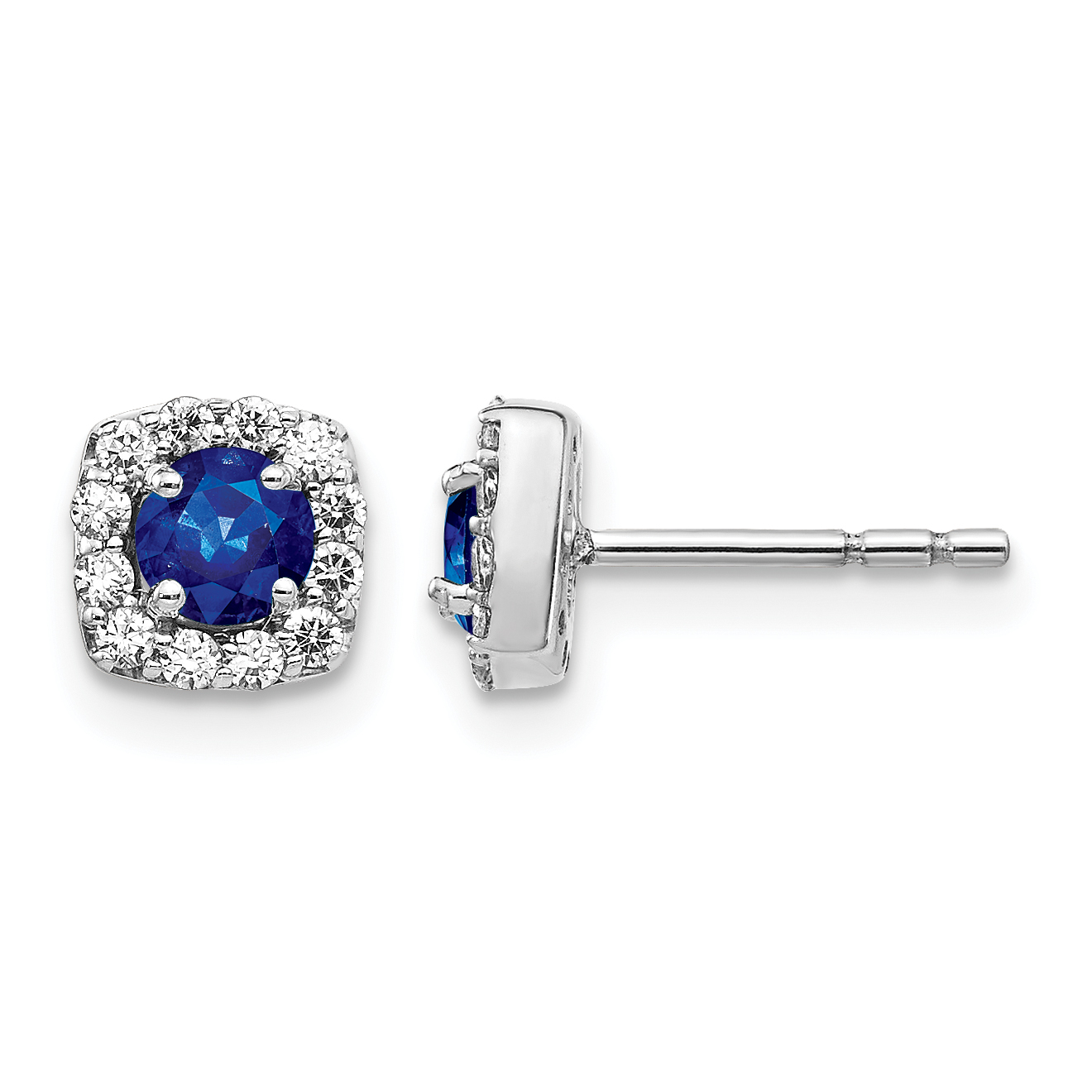 14k White Gold 1/5 carat Lab Grown Diamond VS/SI+ G+ and Created Sapphire Complete Square Halo Post Earrings (EM5589-CSA-020-WLG)