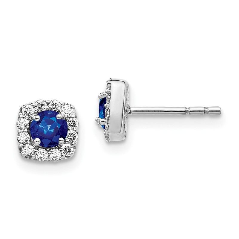 14k White Gold 1/5 carat Lab Grown Diamond VS/SI+ G+ and Created Sapphire Complete Square Halo Post Earrings