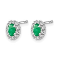 14K White Gold 0.20 Carat Lab Grown Diamond VS SI+ G+ and Oval Created Emerald Complete Halo Post Earrings view 2