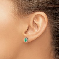 14K White Gold 0.20 Carat Lab Grown Diamond VS SI+ G+ and Oval Created Emerald Complete Halo Post Earrings view 3