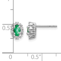 14K White Gold 0.20 Carat Lab Grown Diamond VS SI+ G+ and Oval Created Emerald Complete Halo Post Earrings view 4