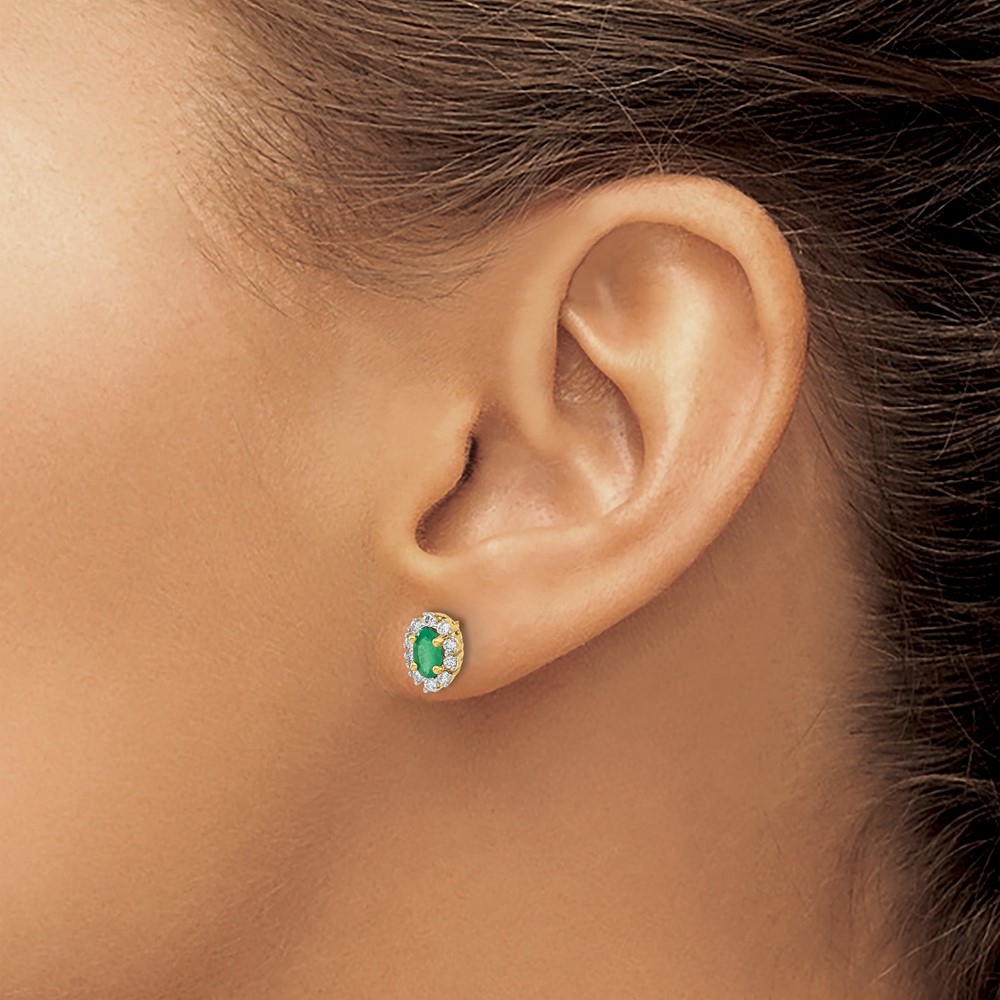 14k 1/5Ct Diamond and Emerald Oval Halo Earrings (EM5591-EM-020-YA)