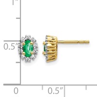 14K Yellow Gold 0.20 Carat Lab Grown Diamond VS SI+ G+ and Oval Created Emerald Complete Halo Post Earrings view 4