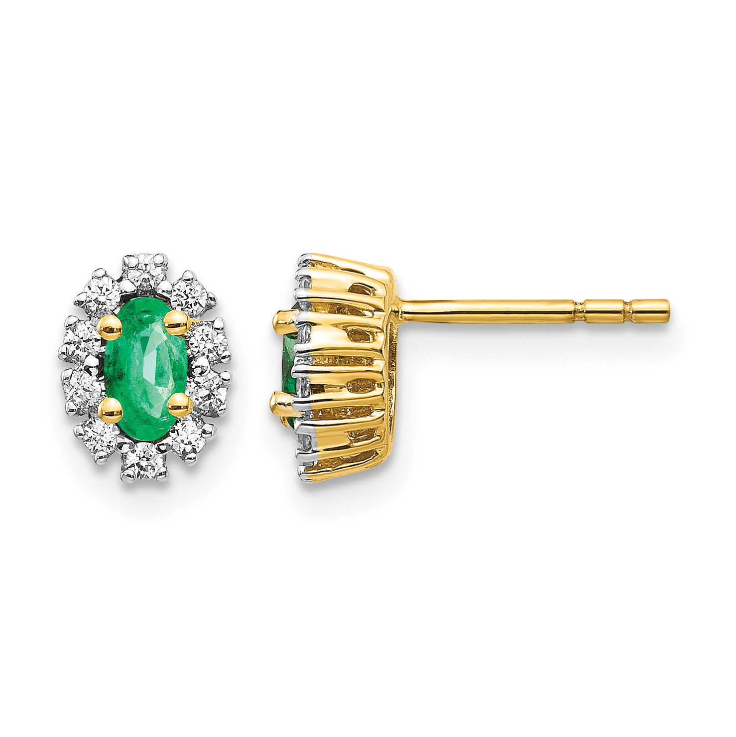 14k 1/5Ct Diamond and Emerald Oval Halo Earrings (EM5591-EM-020-YA)