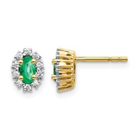 14K Yellow Gold 0.20 Carat Lab Grown Diamond VS SI+ G+ and Oval Created Emerald Complete Halo Post Earrings view 1