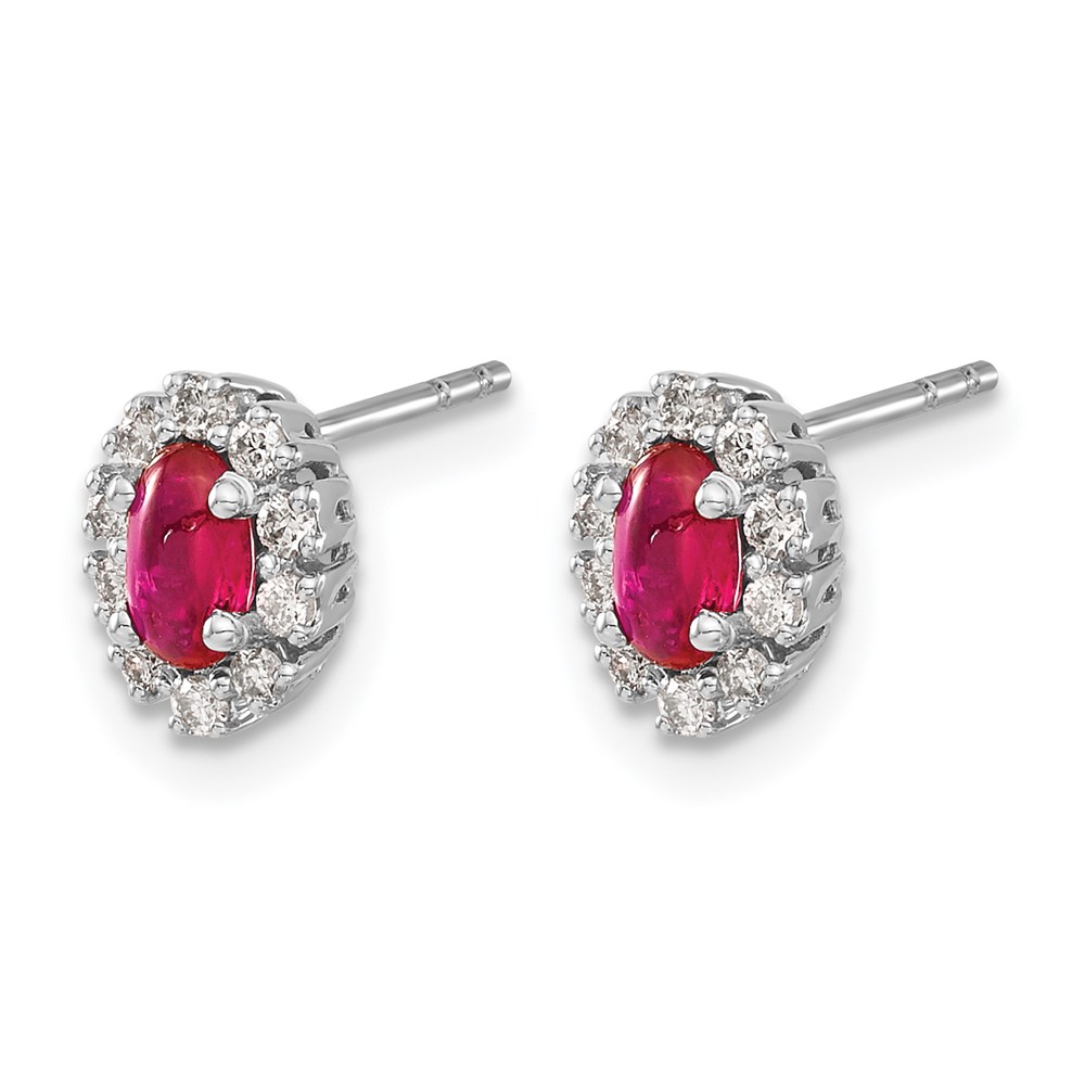10k White Gold Diamond and Ruby Oval Halo Earrings (EM5591-RU-020-1WA)