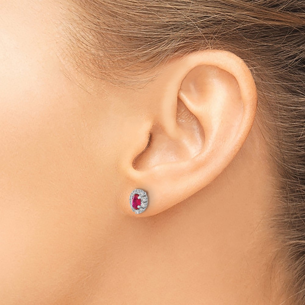 10k White Gold Diamond and Ruby Oval Halo Earrings (EM5591-RU-020-1WA)
