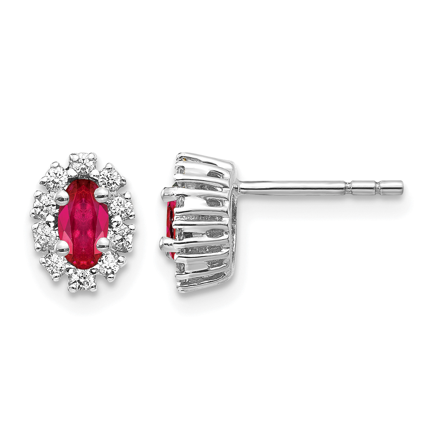 10k White Gold Diamond and Ruby Oval Halo Earrings (EM5591-RU-020-1WA)