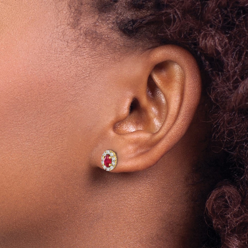10k Yellow Gold Diamond and Ruby Oval Halo Earrings (EM5591-RU-020-1YA)