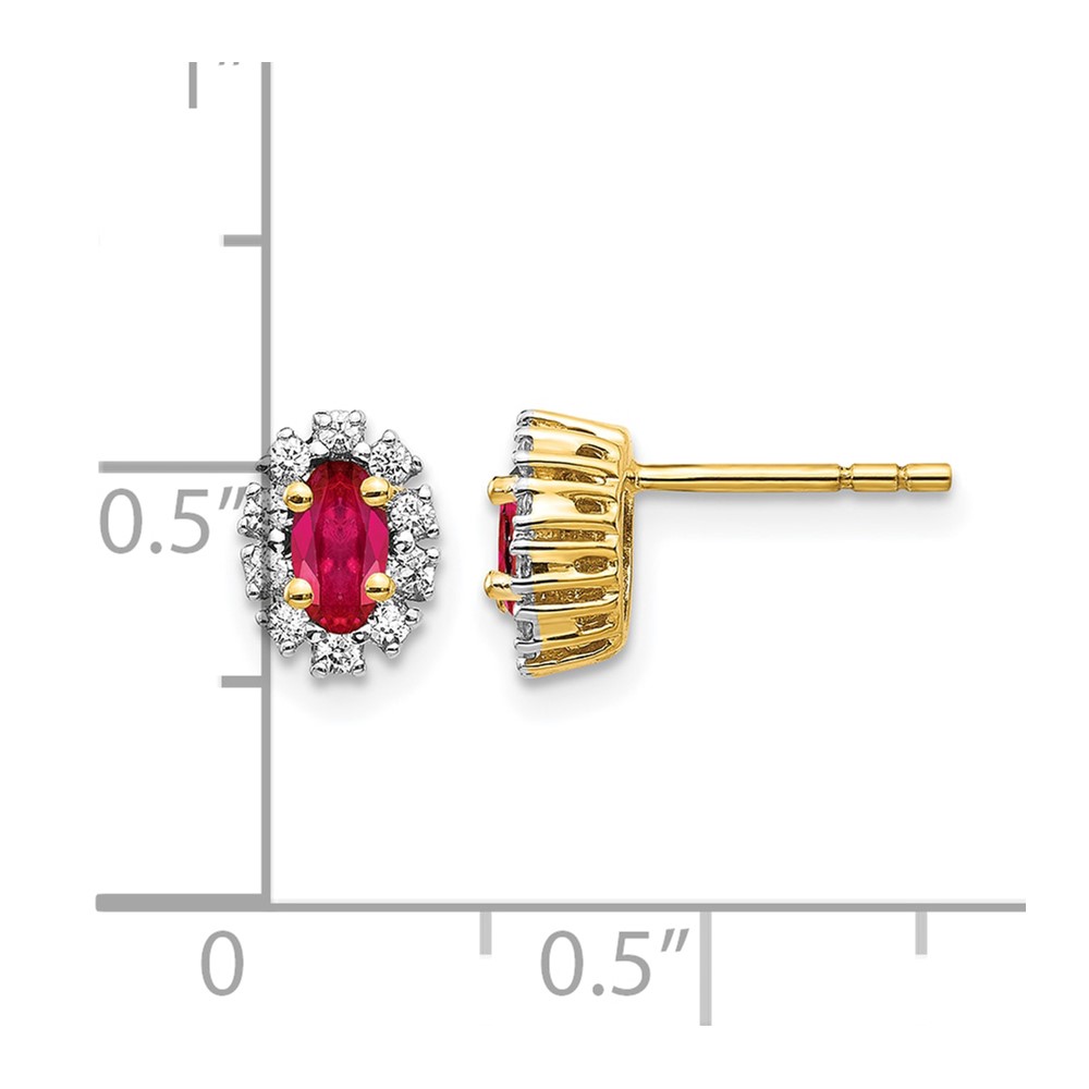 10k Yellow Gold Diamond and Ruby Oval Halo Earrings (EM5591-RU-020-1YA)