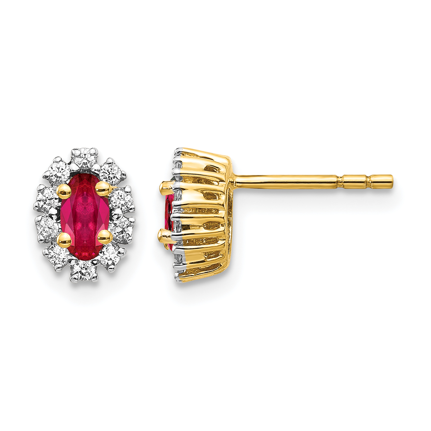10k Yellow Gold Diamond and Ruby Oval Halo Earrings (EM5591-RU-020-1YA)