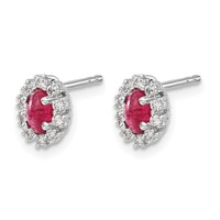 14K White Gold 0.20 Carat Lab Grown Diamond VS SI+ G+ and Oval Created Ruby Complete Halo Post Earrings view 2