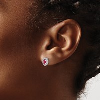 14K White Gold 0.20 Carat Lab Grown Diamond VS SI+ G+ and Oval Created Ruby Complete Halo Post Earrings view 3