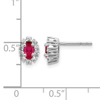 14K White Gold 0.20 Carat Lab Grown Diamond VS SI+ G+ and Oval Created Ruby Complete Halo Post Earrings view 4