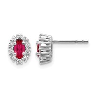 14K White Gold 0.20 Carat Lab Grown Diamond VS SI+ G+ and Oval Created Ruby Complete Halo Post Earrings view 1