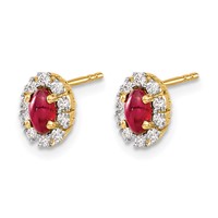 14K Yellow Gold 0.20 Carat Lab Grown Diamond VS SI+ G+ and Oval Created Ruby Complete Halo Post Earrings view 2