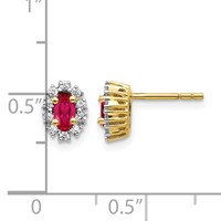 14K Yellow Gold 0.20 Carat Lab Grown Diamond VS SI+ G+ and Oval Created Ruby Complete Halo Post Earrings view 4