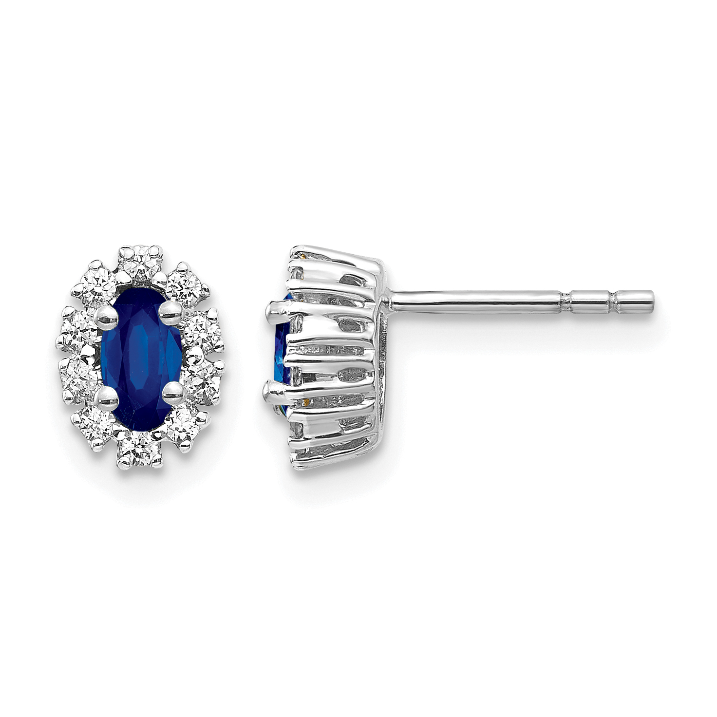 10k White Gold Diamond and Sapphire Oval Halo Earrings (EM5591-SA-020-1WA)