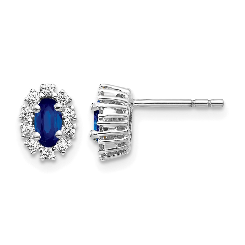 10k White Gold Diamond and Sapphire Oval Halo Earrings (EM5591-SA-020-1WA)