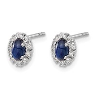 14K White Gold 0.20 Carat Lab Grown Diamond VS SI+ G+ and Oval Created Sapphire Halo Post Earrings view 2