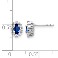 14K White Gold 0.20 Carat Lab Grown Diamond VS SI+ G+ and Oval Created Sapphire Halo Post Earrings view 4