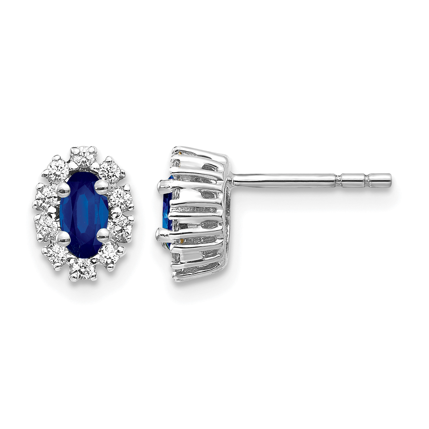 14k White Gold Diamond and Sapphire Oval Halo Earrings (EM5591-SA-020-WA)