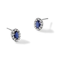 14K White Gold 0.20 Carat Lab Grown Diamond VS SI+ G+ and Oval Created Sapphire Halo Post Earrings view 5