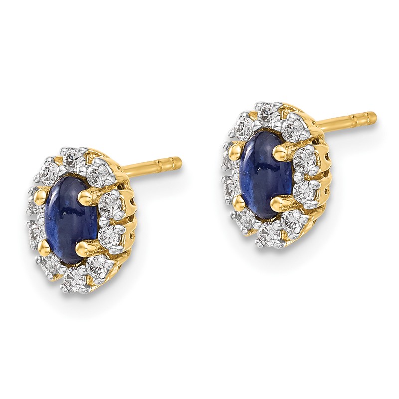 14k 1/5 carat Lab Grown Diamond VS/SI+ G+ and Oval Created Sapphire Halo Post Earrings