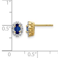 14K Yellow Gold 0.20 Carat Lab Grown Diamond VS SI+ G+ and Oval Created Sapphire Halo Post Earrings view 4