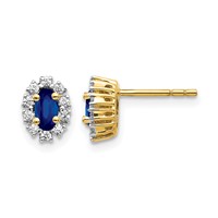 14K Yellow Gold 0.20 Carat Lab Grown Diamond VS SI+ G+ and Oval Created Sapphire Halo Post Earrings view 1