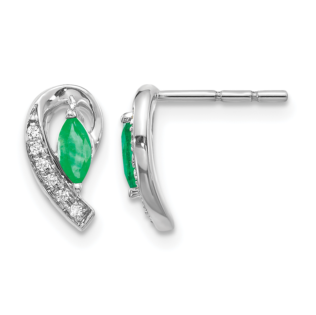 10k White Gold 1/20Ct Diamond and Emerald Earrings (EM5592-EM-005-1WA)