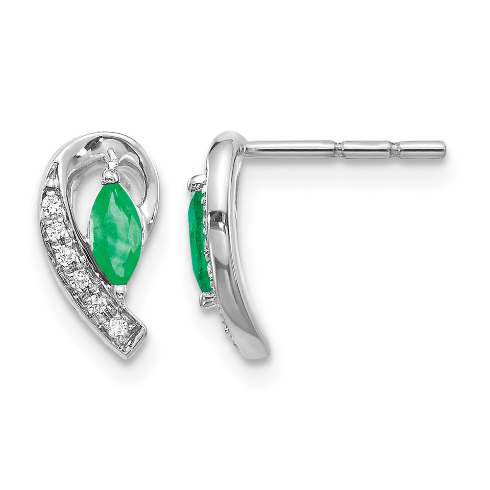 10k White Gold 1/20Ct Diamond and Emerald Earrings (EM5592-EM-005-1WA)