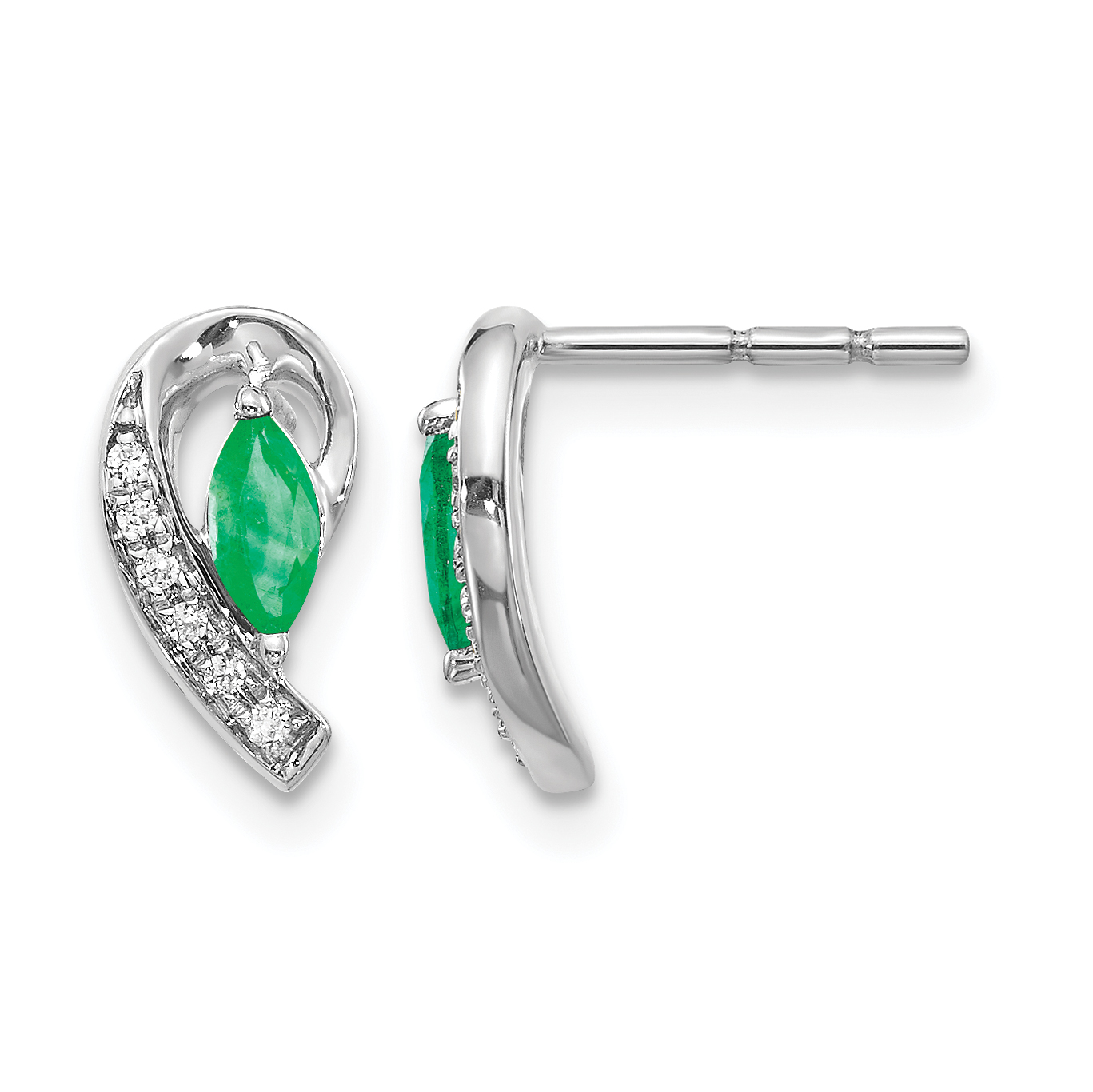 14k White Gold 1/20Ct Diamond and Emerald Earrings (EM5592-EM-005-WA)