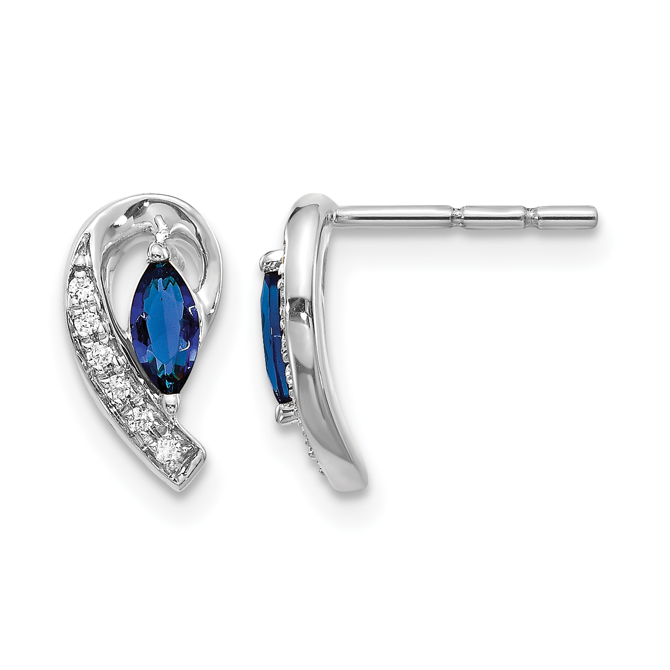 10k White Gold Diamond Sapphire Post Earrings (EM5592-SA-005-1WA)