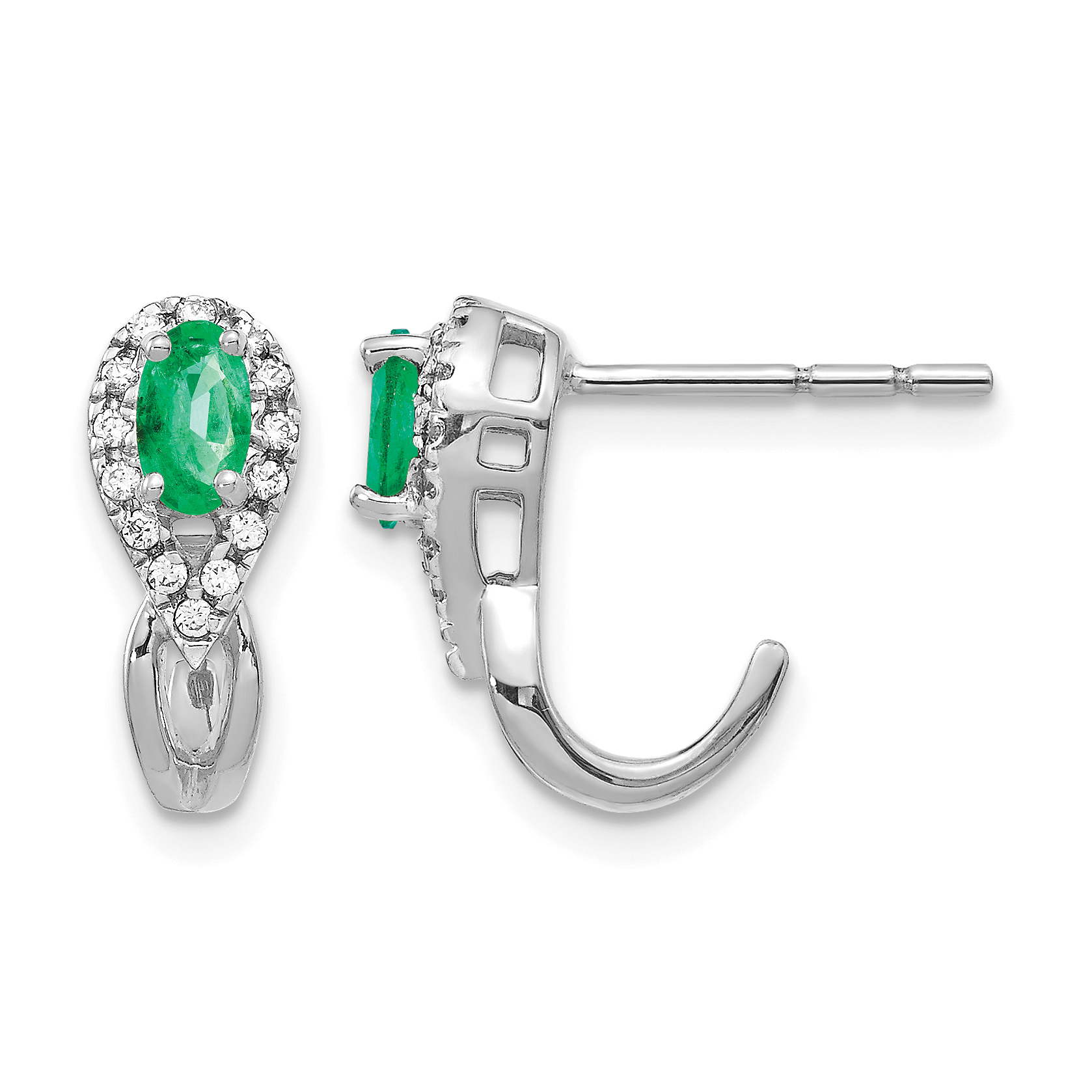 14k White Gold 1/8Ct Diamond and Emerald Earrings (EM5593-EM-013-WA)