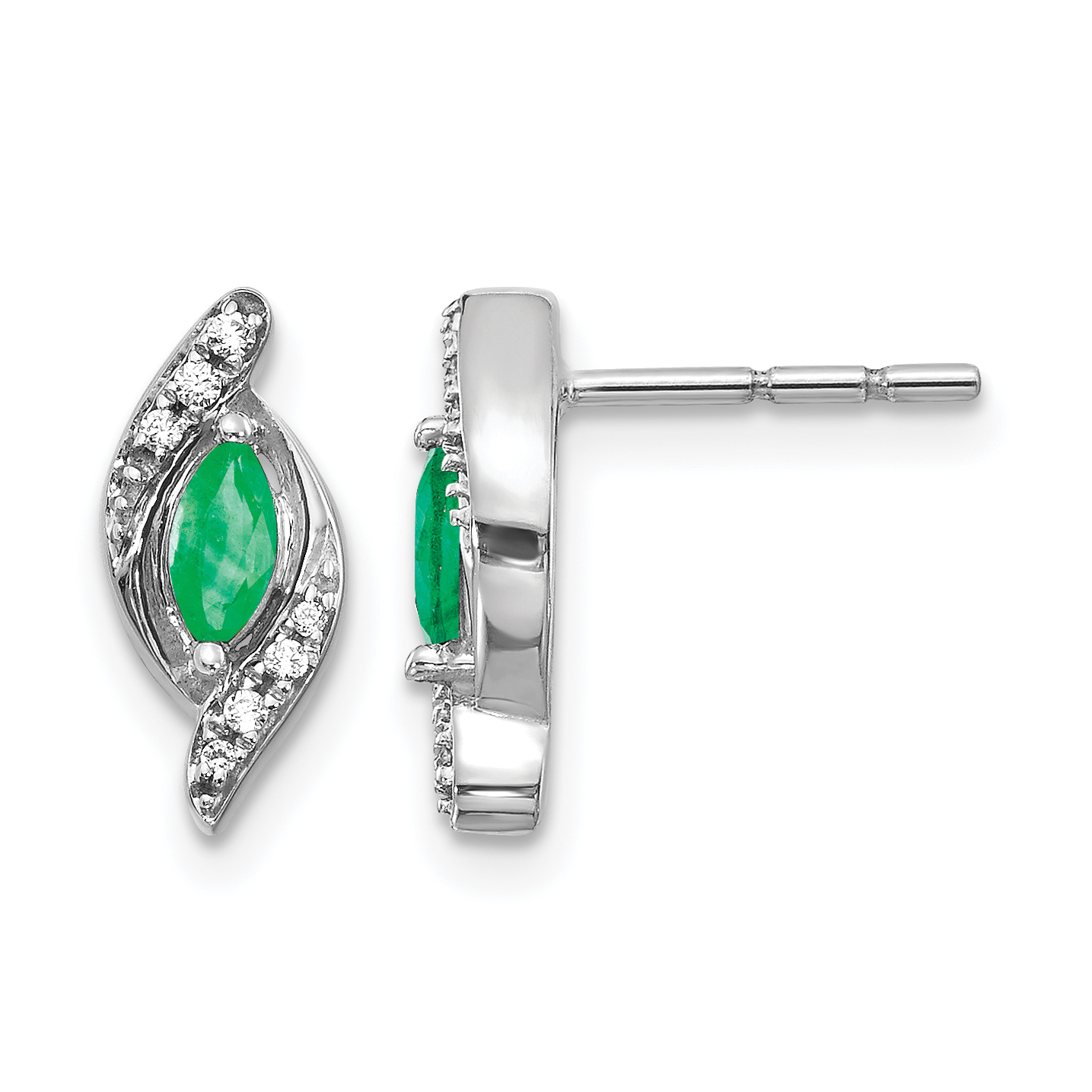 10k White Gold 1/15Ct Diamond and Emerald Earrings (EM5594-EM-007-1WA)