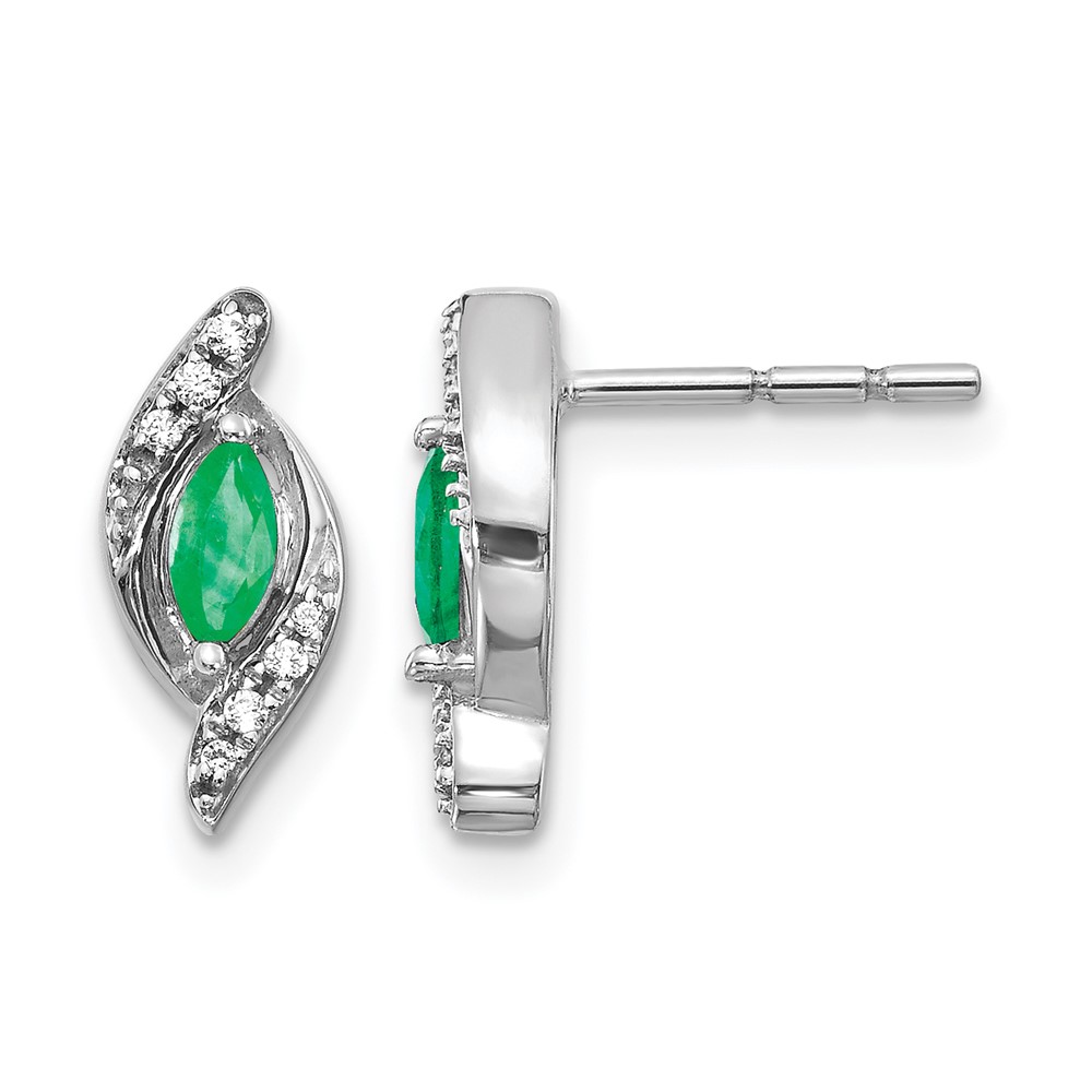 10k White Gold 1/15Ct Diamond and Emerald Earrings (EM5594-EM-007-1WA)