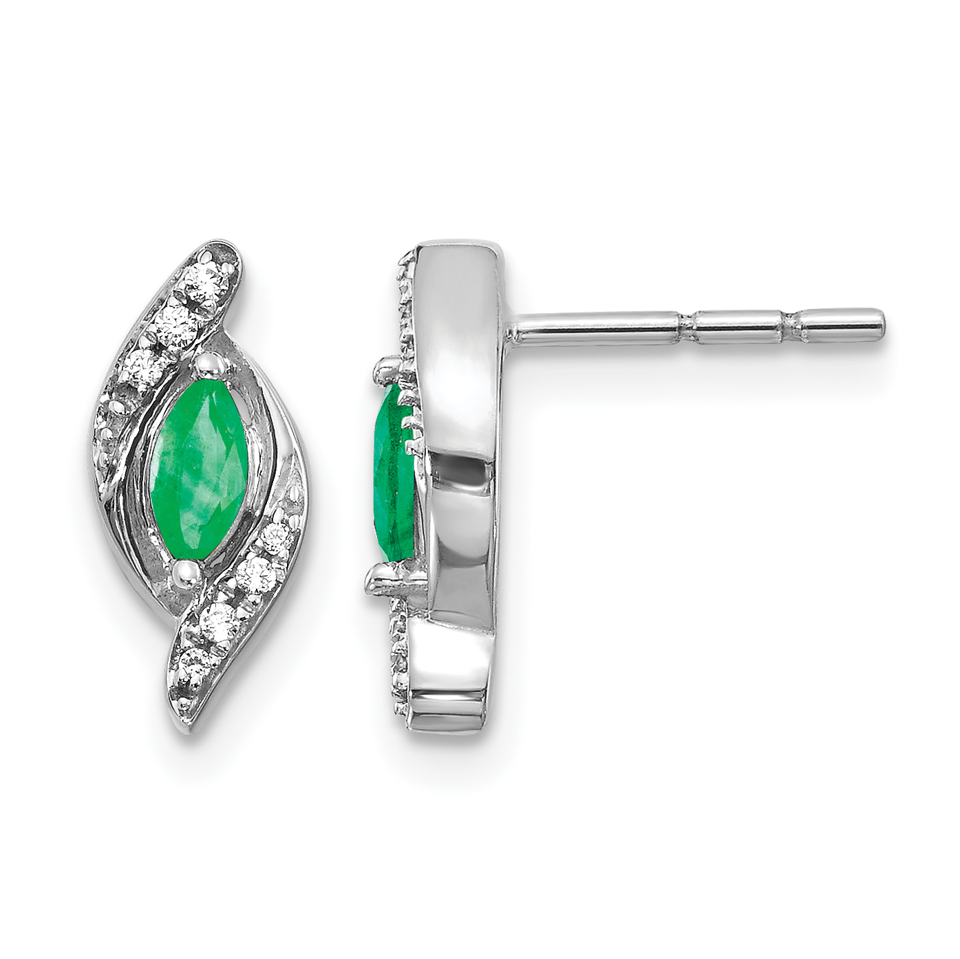 14k White Gold 1/15Ct Diamond and Emerald Earrings (EM5594-EM-007-WA)