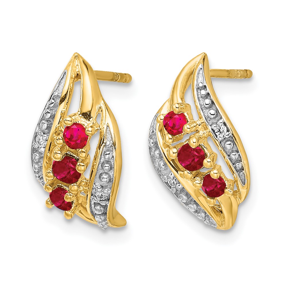 14k Gold w/ Siam Ruby and Diamond Polished Post Earrings (EM5596-RU-002-YA)