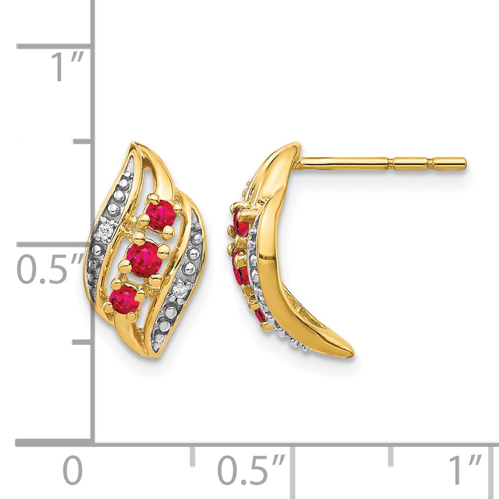 14k Gold w/ Siam Ruby and Diamond Polished Post Earrings (EM5596-RU-002-YA)