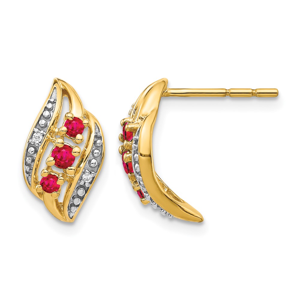 14k Gold w/ Siam Ruby and Diamond Polished Post Earrings (EM5596-RU-002-YA)