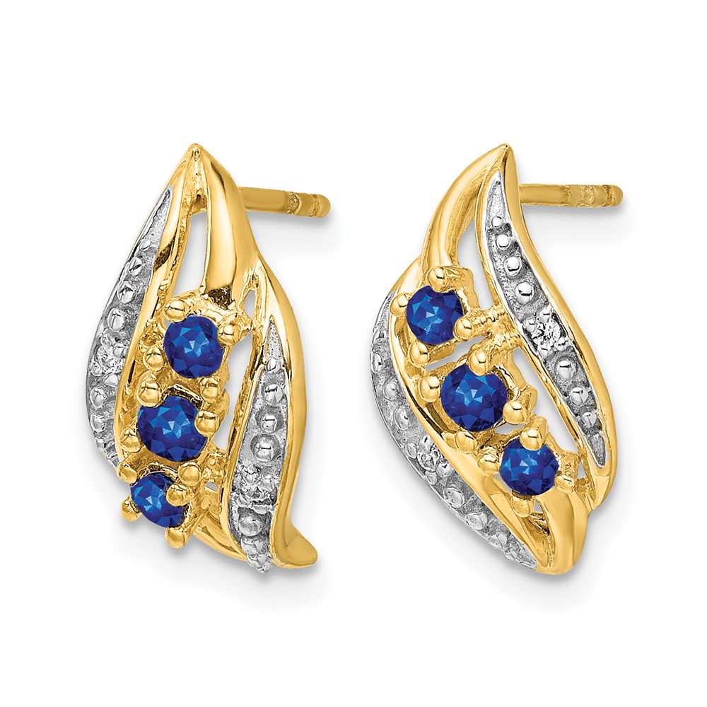 14k Gold w/ Sapphire and Diamond Polished Post Earrings (EM5596-SA-002-YA)