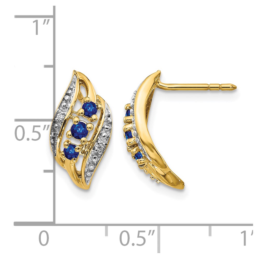 14k Gold w/ Sapphire and Diamond Polished Post Earrings (EM5596-SA-002-YA)